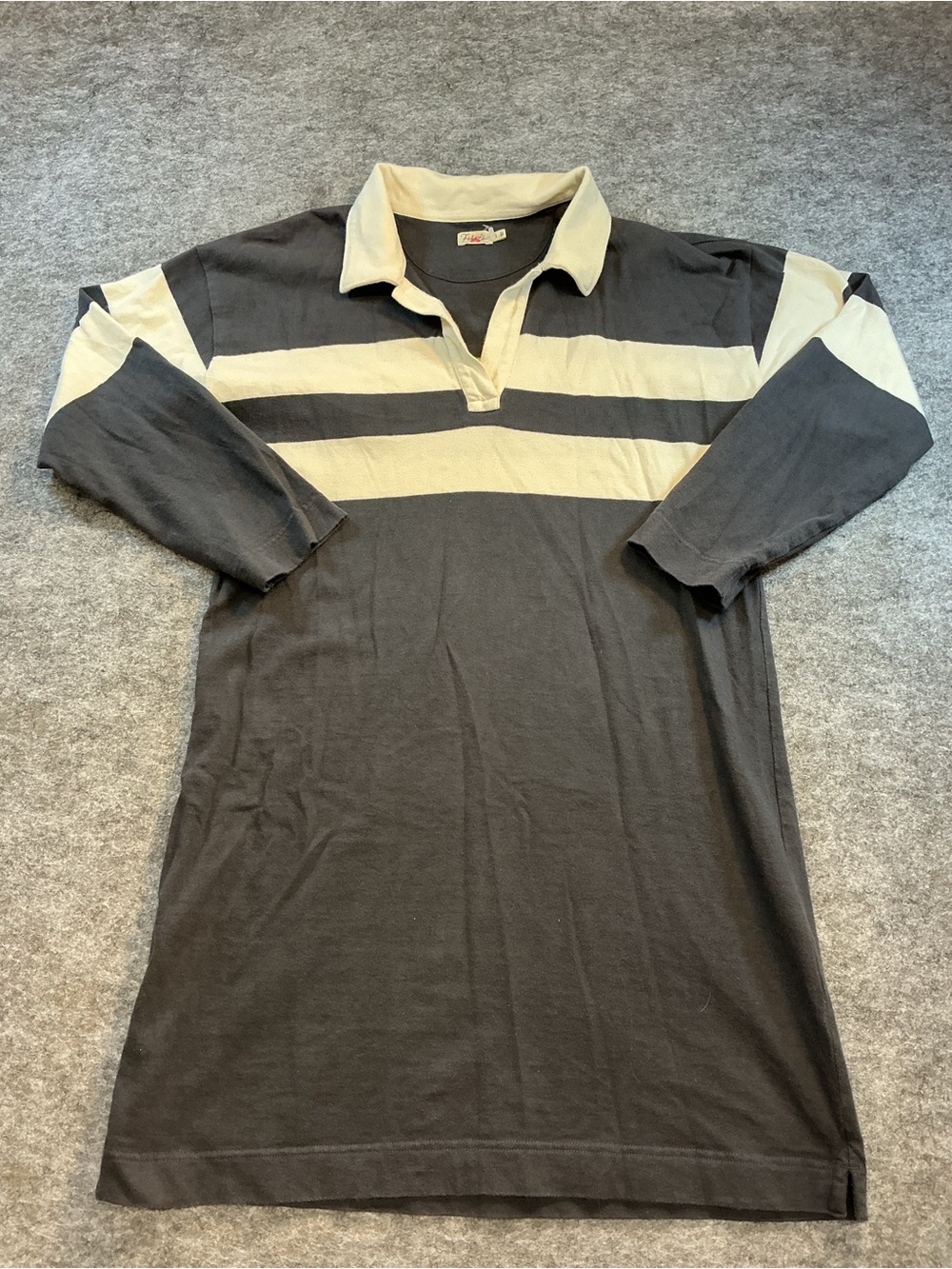 FAHERTY | Casual Elevated Black and Cream Stripe Cotton Rugby Polo Dress Size M